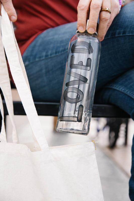 'LOVED' 18 oz Glass Water Bottle - Hand-painted