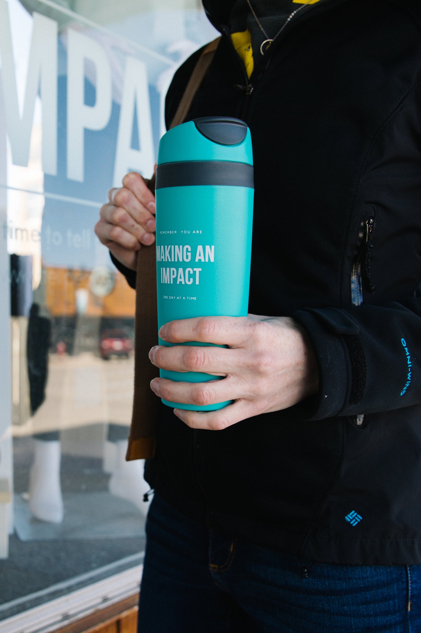 'Making an IMPACT' Teal Travel Mug